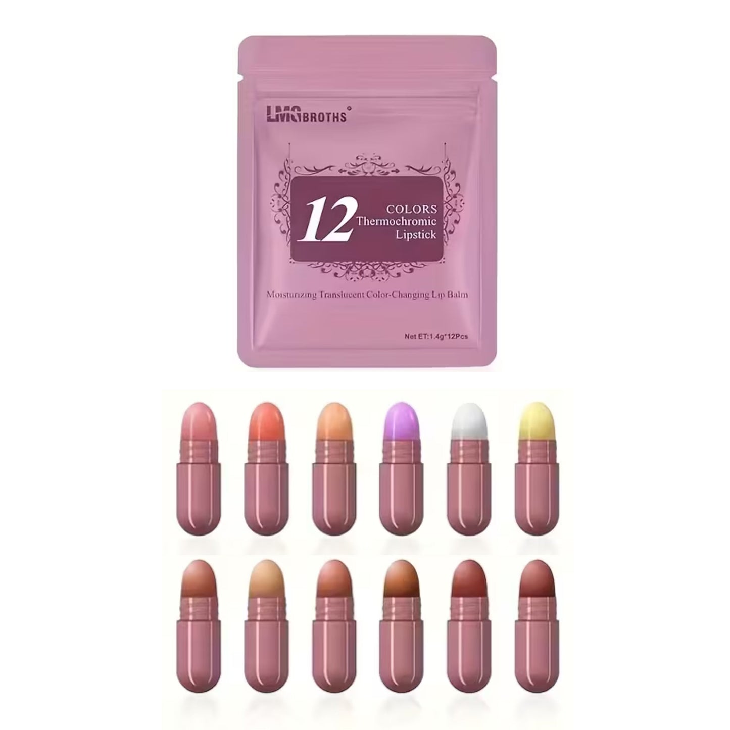 LMG Broths 12 Colors Thermochromic Lipstick Set  Color Changing Capsule Lipsticks Moisturizing Long Lasting Lip Balm