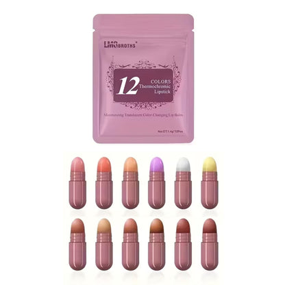 LMG Broths 12 Colors Thermochromic Lipstick Set  Color Changing Capsule Lipsticks Moisturizing Long Lasting Lip Balm