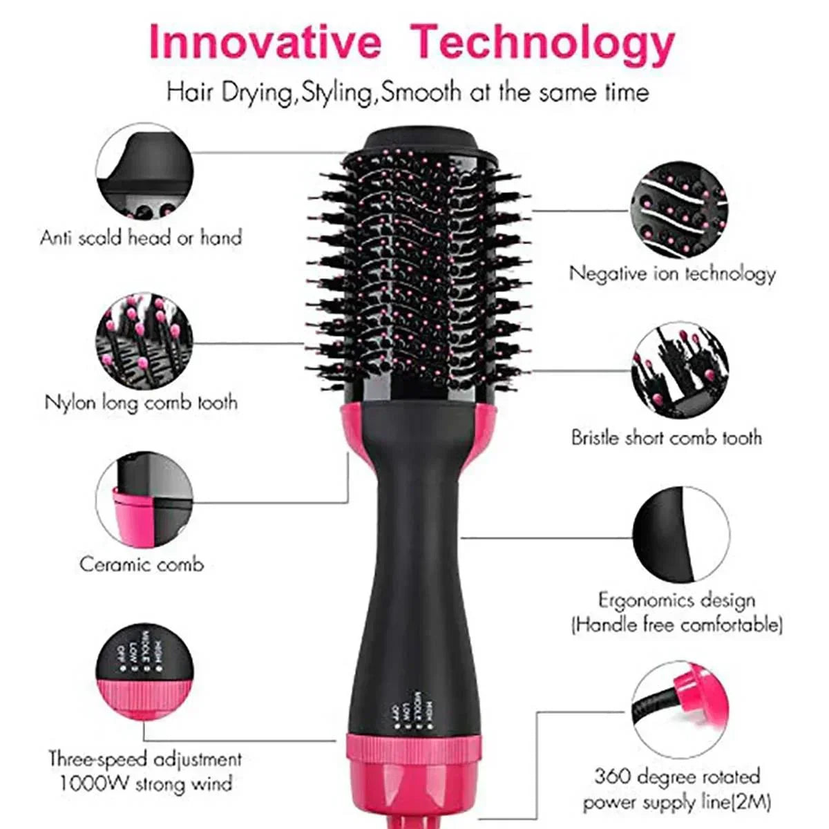 One Step Hot Air Brush hair dryer straightener